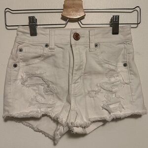 American Eagle Outfitters White Distressed Jean Shorts